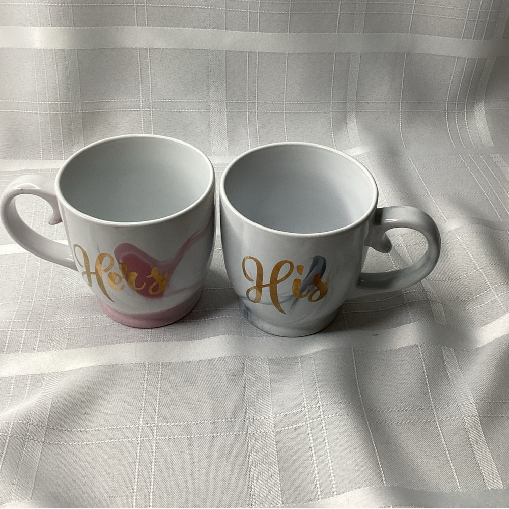 A Set of His & Hers rs Marble Toned Coffee Mugs